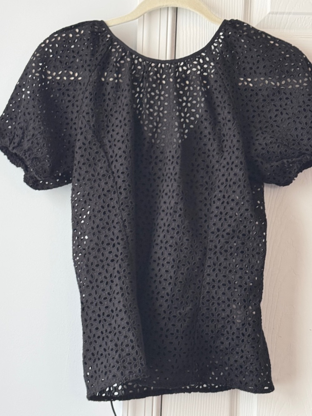 J. Crew Black Eyelet Puff Sleeve Top